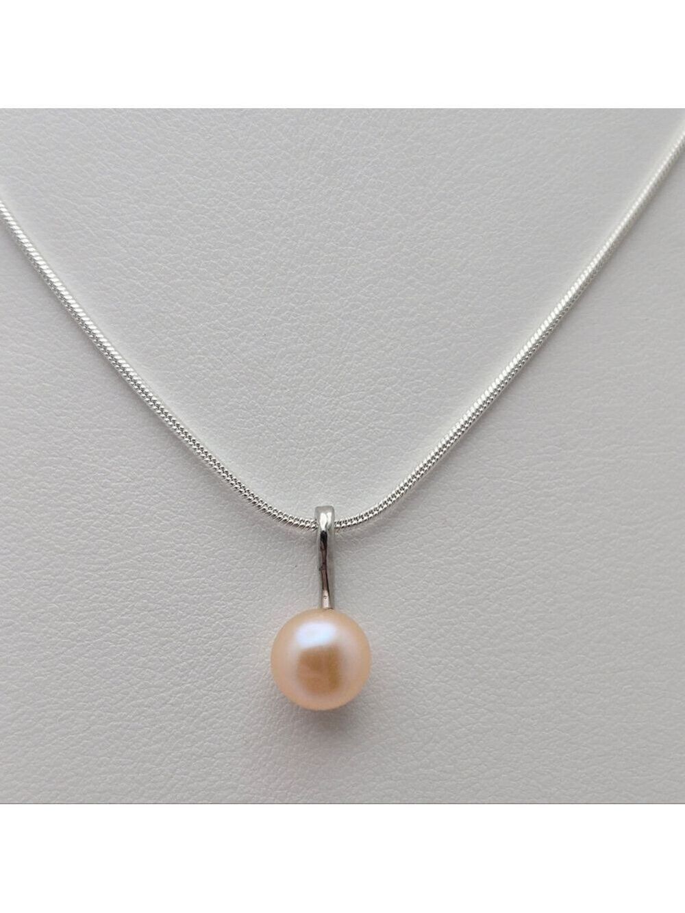 Freshwater Pink Real Pearl Necklace 18” Silver Plated Snake Chain NWOT